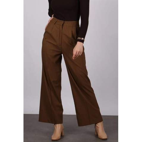 Mad Girls Striped Brown Palazzo Pants MG1332 - Kahverengi