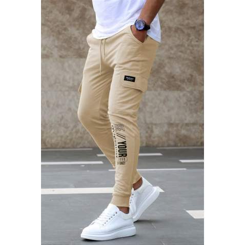 Madmext Men Printed Beige Sweatpants 4079 - Bej