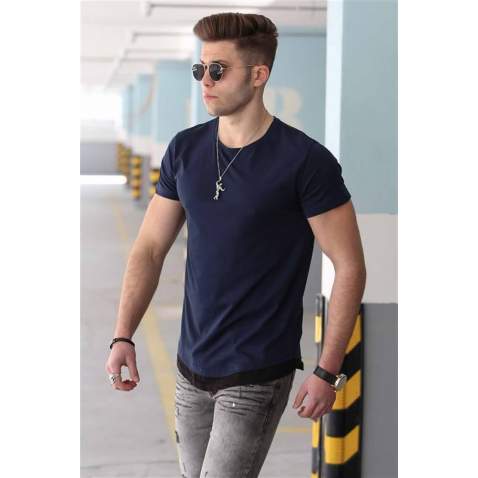 Madmext Navy Blue Basic T-shirt for Men 4465 - Lacivert