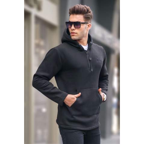 Black Basic Hoodie Sweatshirt 6005 - Siyah