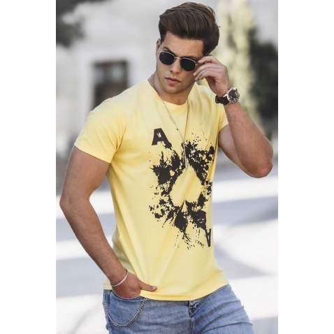 Madmext Men Printed Yellow T-shirt 5061 - Sarı