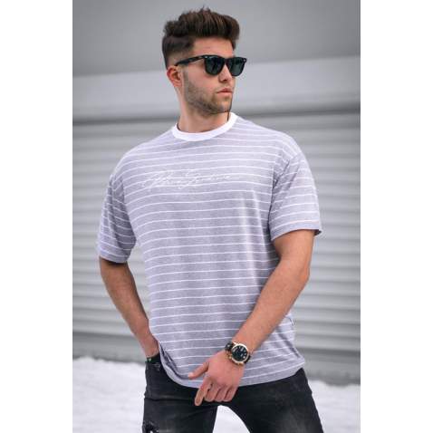 Madmext Men Striped Gray T-shirt 5801 - Gri