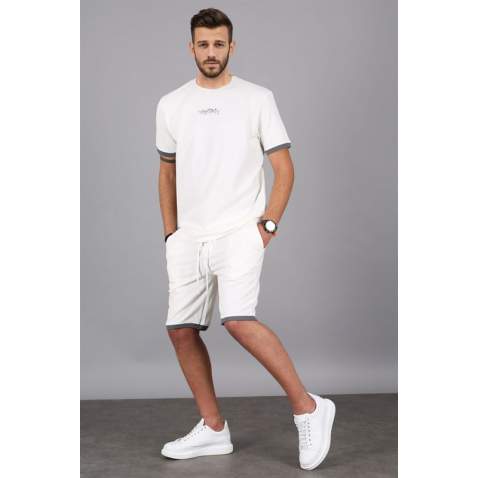 Madmext Men Oversize White Shorts Set 5373 - Beyaz