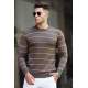 Madmext Men Striped Brown Knitted Sweater 5177 - Kahverengi