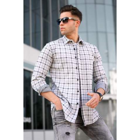 Madmext Men Gray Plaid Shirt 5521 - Gri