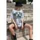 Women Printed Oversize Gray T-Shirt MG1226 - Gri