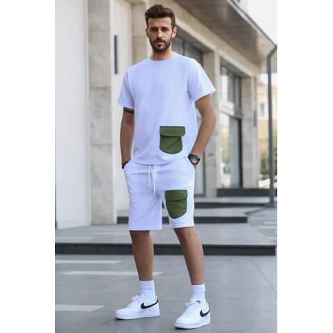 Men White Shorts Set 5901 - Beyaz