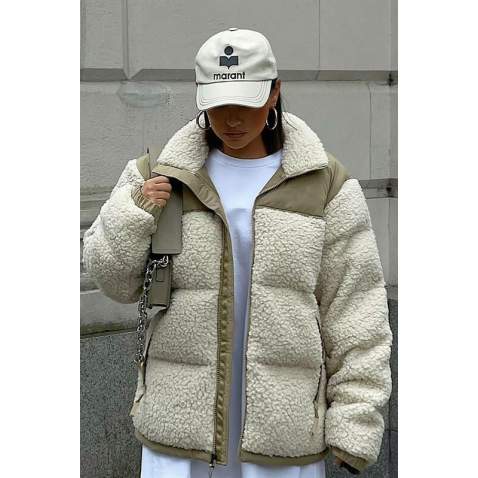 Beige Oversize Fur Jacket MG1371 - Bej