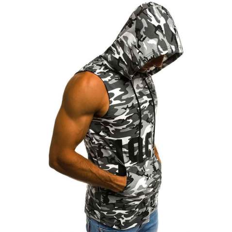 Madmext Men Black Camouflage Hoodie Vest 2563 - Gri