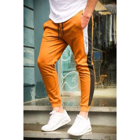 Madmext Camel Striped Sweatpants 2933 - Camel