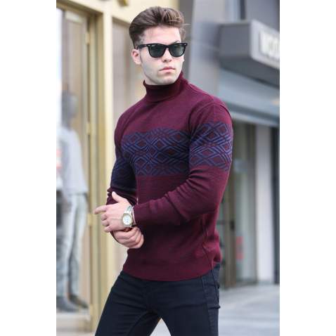 Maroon Turtleneck Knitwear Sweater 5970 - Bordo