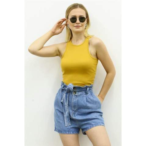 Mad Girls Mustard Crop Top MG361 - Hardal