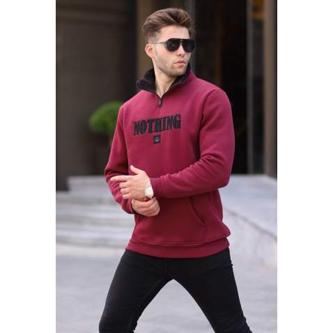 Maroon Printed Hoodie Sweatshirt 6003 - Bordo