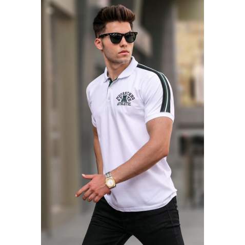 Men Embroided White Polo T-Shirt 5875 - Beyaz