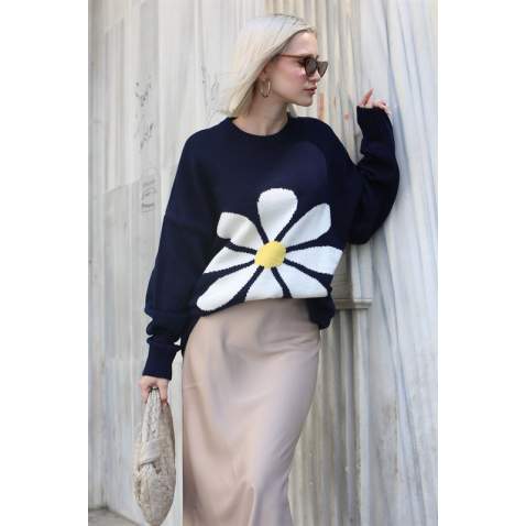 Women Designed Navy Blue Oversize Sweater MG1427 - Lacivert