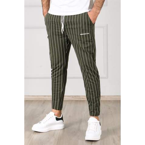 Madmext Khaki Striped Sweatpants 4816 - Haki