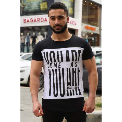 Madmext Black Printed T-shirt for Men 3001 - Siyah