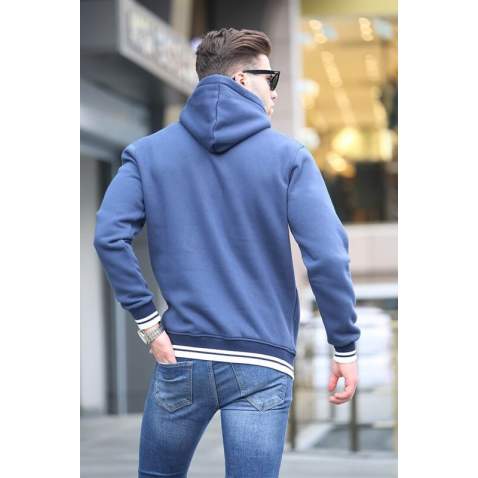 Navy Blue Embroidered Hoodie Sweatshirt 6012 - Lacivert