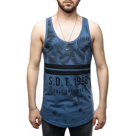 Madmext Printed Indigo Tank Top 2453 - İndigo