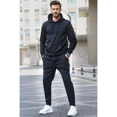 Black Hoodie Basic Tracksuit 5903 - Siyah