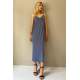 Indigo V Neck Chain Strap Long Dress MG1542 - İndigo