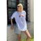 Women Printed Oversize White T-Shirt MG808 - Beyaz