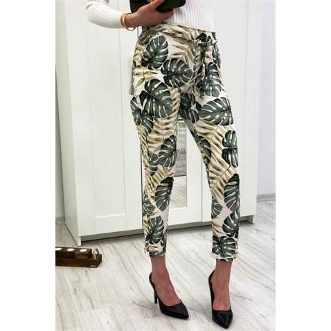 Mad Girls White Patterned Tie Waist Pant MG213 - Beyaz