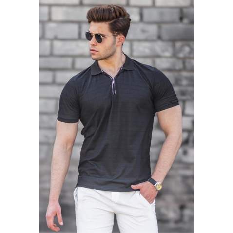 Madmext Men Black Knitted Polo T-shirt 5117 - Siyah