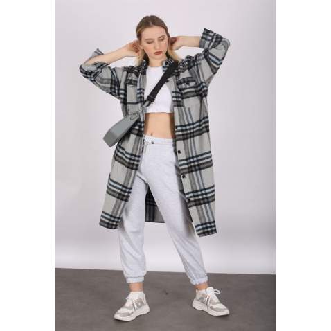 Mad Girls Gray Plaid Coat MG1234 - Gri