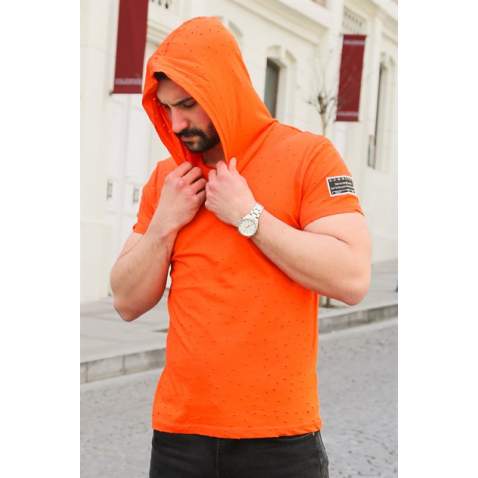 Madmext Orange Rapped T-shirt with Hood for Men 3069 - Turuncu