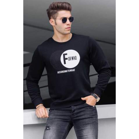 Madmext Black Printed Crew-Neck Sweatshirt 4756 - Siyah