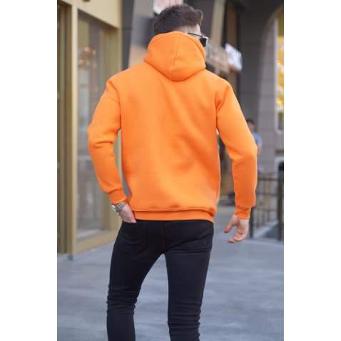 Orange Printed Hoodie Sweatshirt 5898 - Turuncu