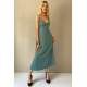 Green V Neck Chain Strap Long Dress MG1542 - Yeşil