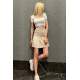 Women Striped Beige Pleated Mini Skirt MG1451 - Bej