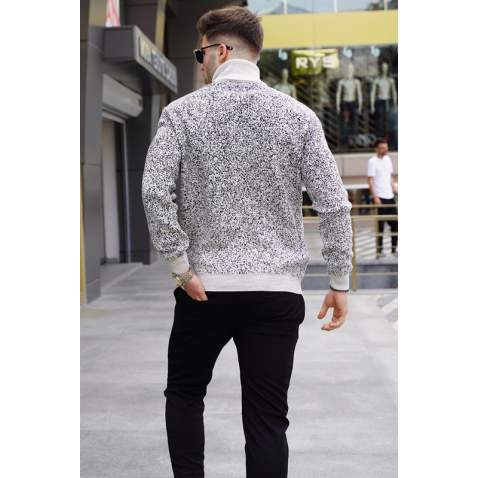 Stone Gray Designed Knitted Sweater 5765 - Taş rengi