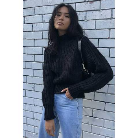 Mad Girls Black Turtleneck Women Jumper MG774 - Siyah