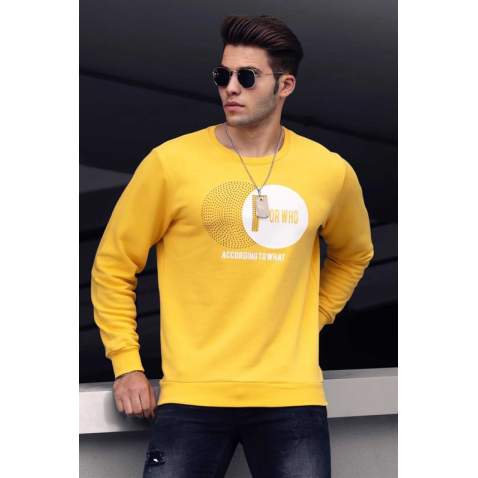 Madmext Yellow Printed Crew-Neck Sweatshirt 4756 - Sarı