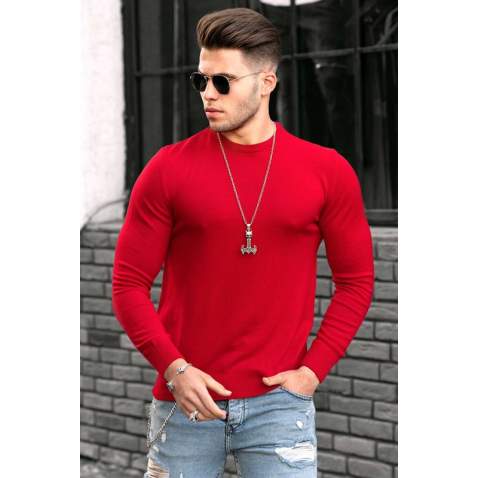 Madmext Red Crew-Neck Basic Knitwear Jumper 4673 - Kırmızı