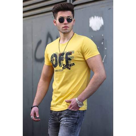 Madmext Big Size Yellow T-shirt for Men 4573 - Sarı