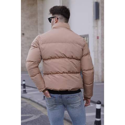 Men Camel Puffer Jacket - Camel