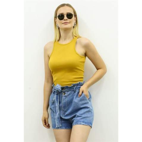 Mad Girls Mustard Crop Top MG361 - Hardal