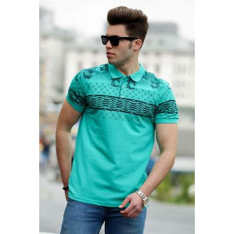 Madmext Green Printed Polo Shirt for Men 3057 - Yeşil