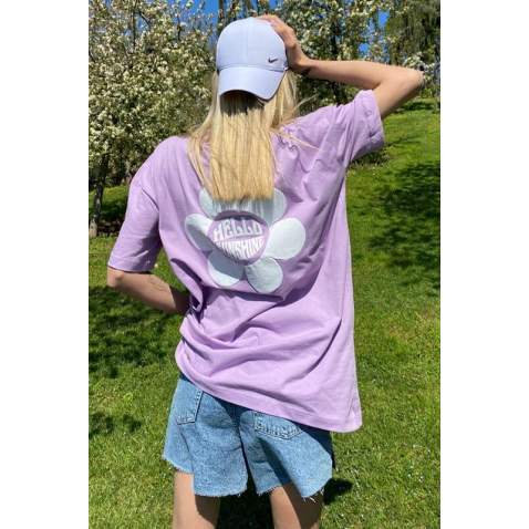 Women Printed Oversize Lilac T-Shirt - Lila