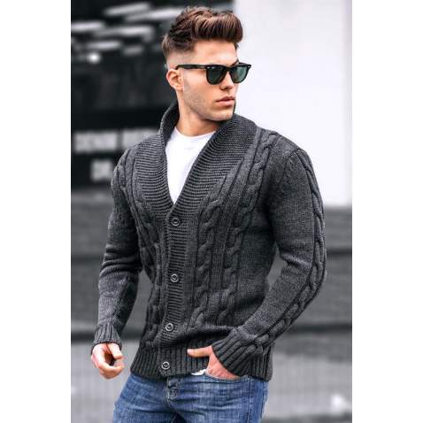 Madmext Men Knitted Anthracite Cardigan 9053 - Antrasit