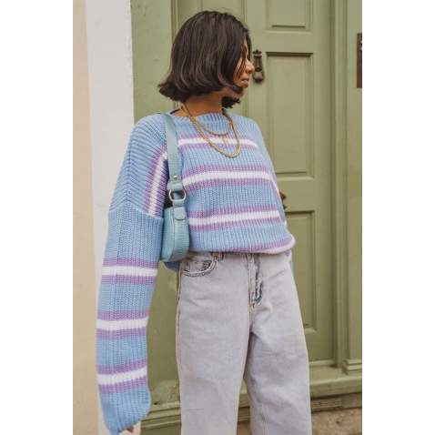 Lilac Striped Knitted Sweater MG1244 - Lila