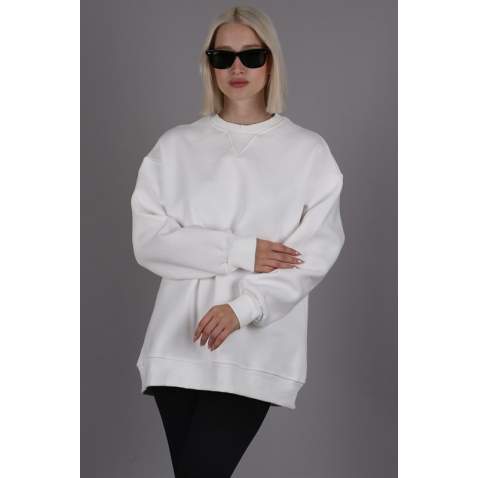 Ekru Kaşkorse Detaylı Bisiklet Yaka Sweatshirt MG1567 - Ekru