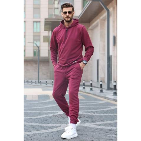 Maroon Hoodie Basic Tracksuit 5908 - Bordo