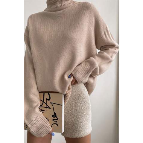 Mad Girls Turtleneck Beige Sweater MG1252 - Bej