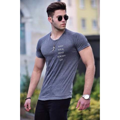 Madmext Dark Grey Printed T-shirt for Men 4450 - Antrasit