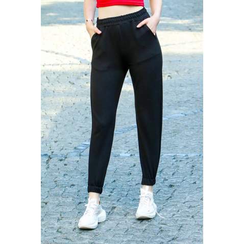 Mad Girls Black Pocket Detailed Sweatpants MG463 - Siyah